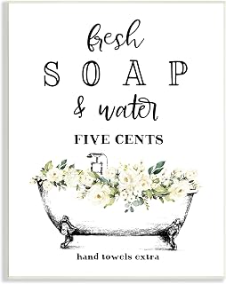 Stupell Industries Fresh Soap And Water Bath Tub Bathroom Design Wall Plaque Art Design By Artist Lettered and Lined 10 x 15