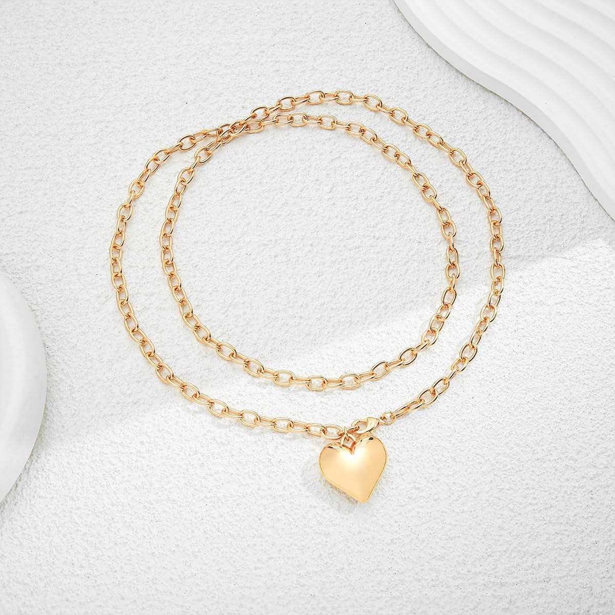 Layered Puffy Heart Necklaces For Women Gold And Silver Plated Heart Pendant Necklace Long Chain Necklace - Image 6