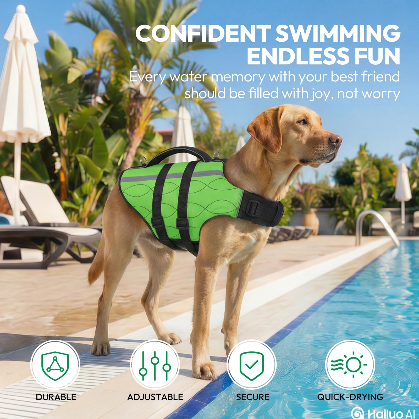 KONVINIT Schwimmweste für Hunde Rettungsweste, Hoher Auftrieb & Komfort, Verstärkt mit Griff, für Alle Wasseraktivitäten & Notfälle Hundeweste Boot