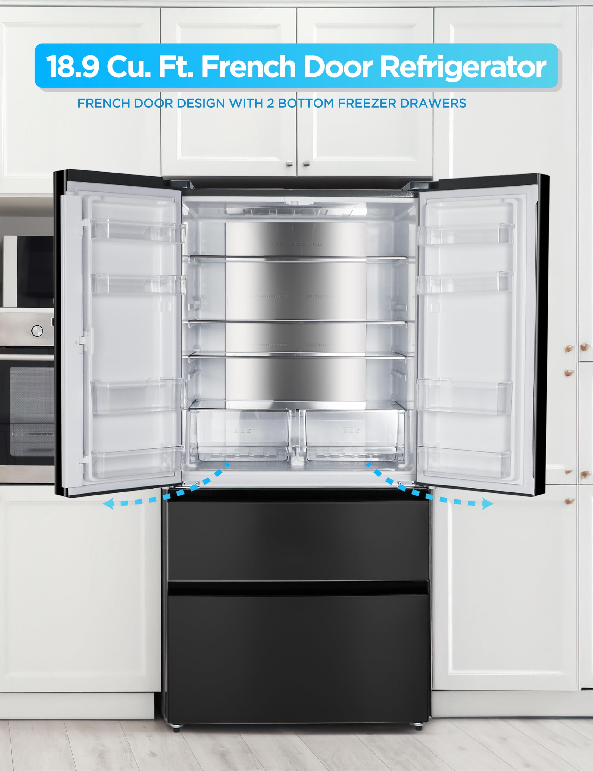 Commercial Cool 18.9 Cu. Ft. French Door Refrigerator, 33 Inch Wide Refrigerator with 2 Bottom Mount Freezer Drawers, Frost Free, LED Lighting, Digita on Fridge.com