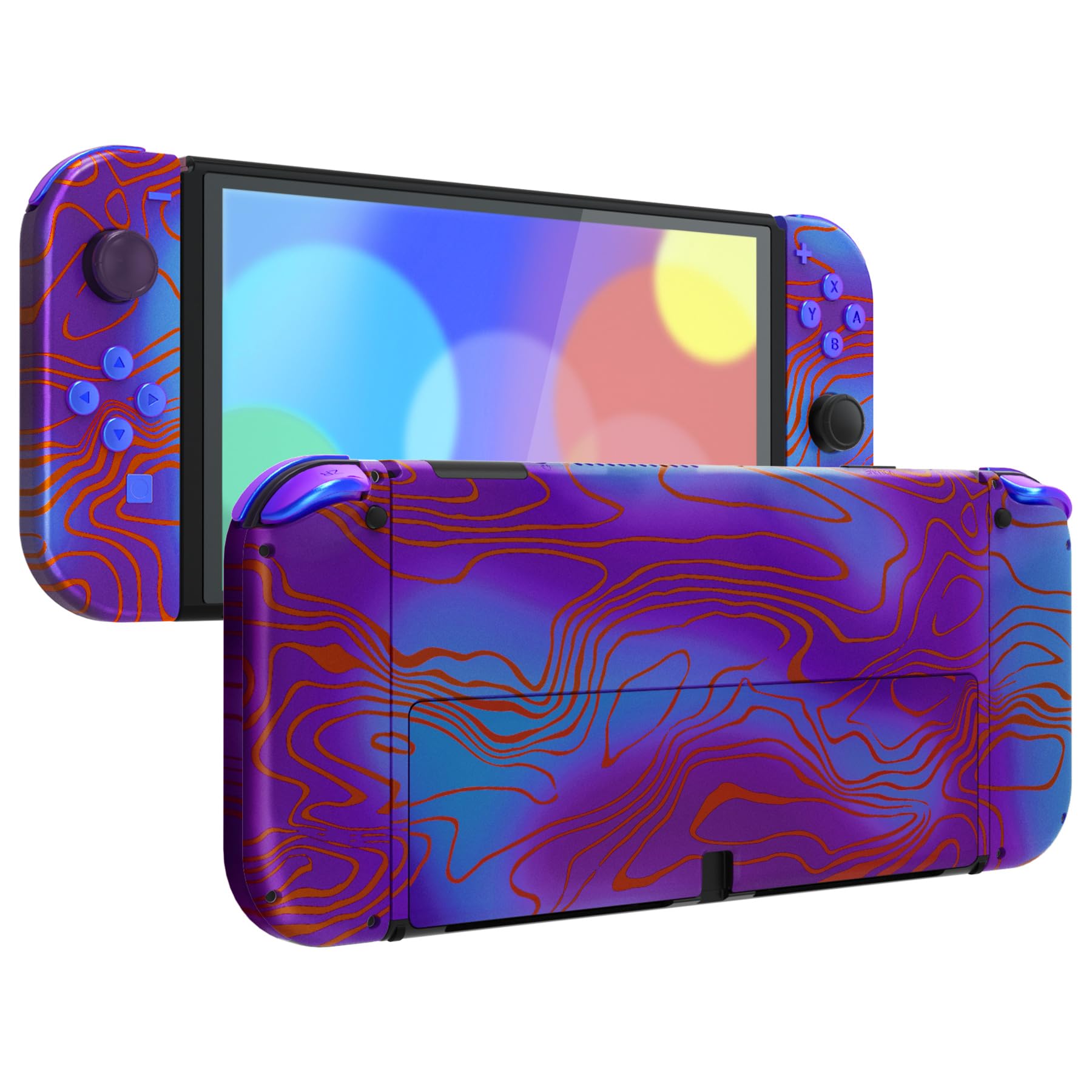 eXtremeRate Cover Tasti Pulsanti Ricambio per Nintendo Switch OLED Console Joycon,Custodia Posteriore Controller Scocca Supporto Shell KickStand per Nintendo Switch OLED-Damascuscamo