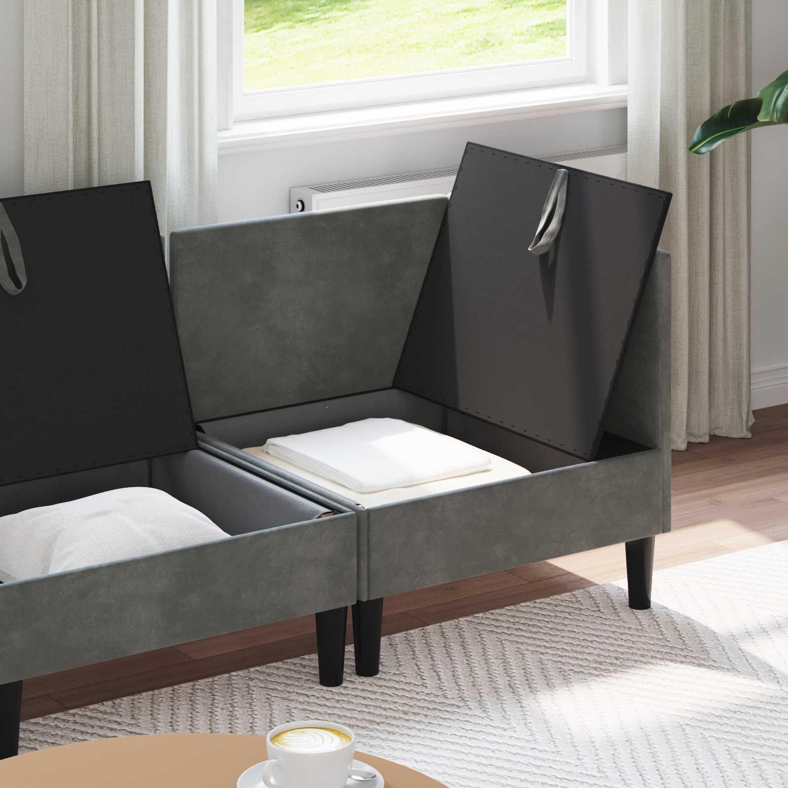 Conjunto de muebles de salón de 4 piezas gris oscuro aterciopelado, sofá moderno con asientos tapizados y almacenamiento, Fusion Terciopelo y contrachapado para durabilidad y elegancia, diseño