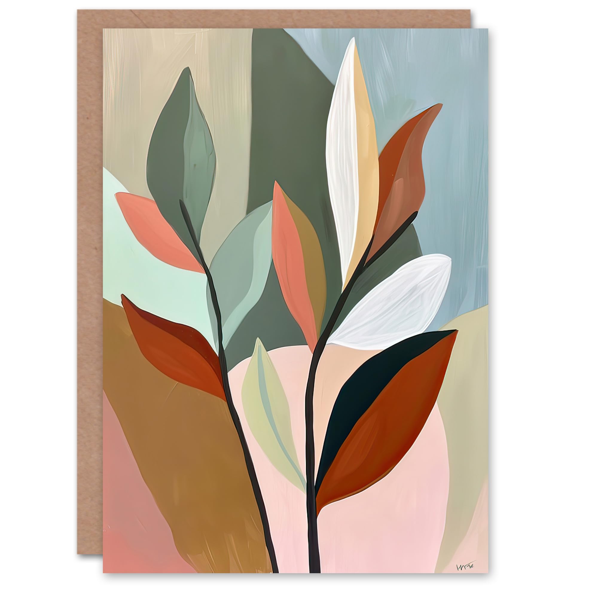 Artery8 Greeting Card Modern Botanical Leaves Plant Lover Painting Blank For Him Or Her Art Birthday Card
