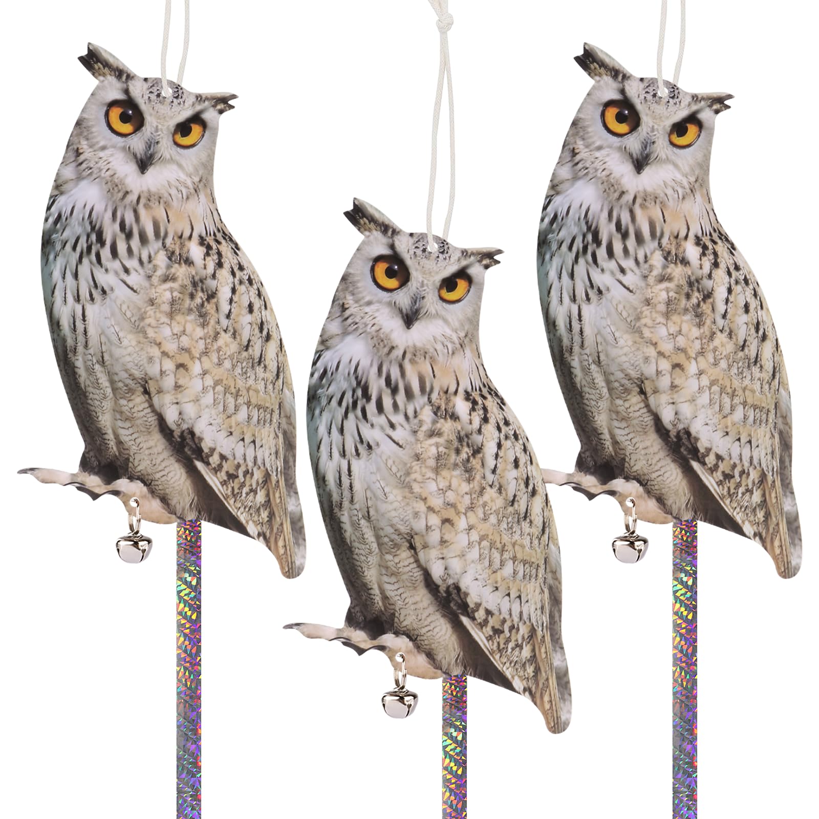 3 Pcs Pigeon Deterrent Bird Scarers for Gardens, Flat Plastic Fake Owl Decoy to Scare Birds Away, Pigeon Scarer Seagull Deterrent Bird Repellent Devices for Garden Roof Balcony Seagull Magpie Crow