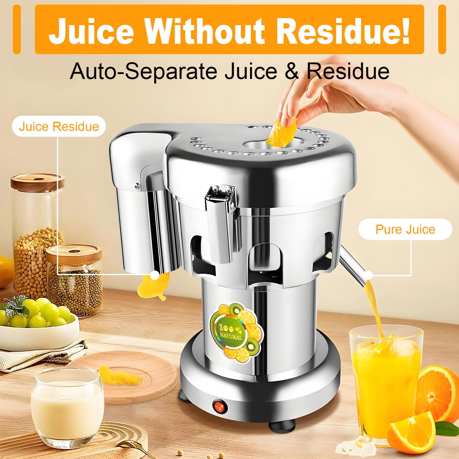 Extracteur de jus électrique pour Fruits et légumes, centrifugeuse en Acier Inoxydable, Faible Niveau sonore, idéal pour Les Salons de thé et Les épiceries. 220V