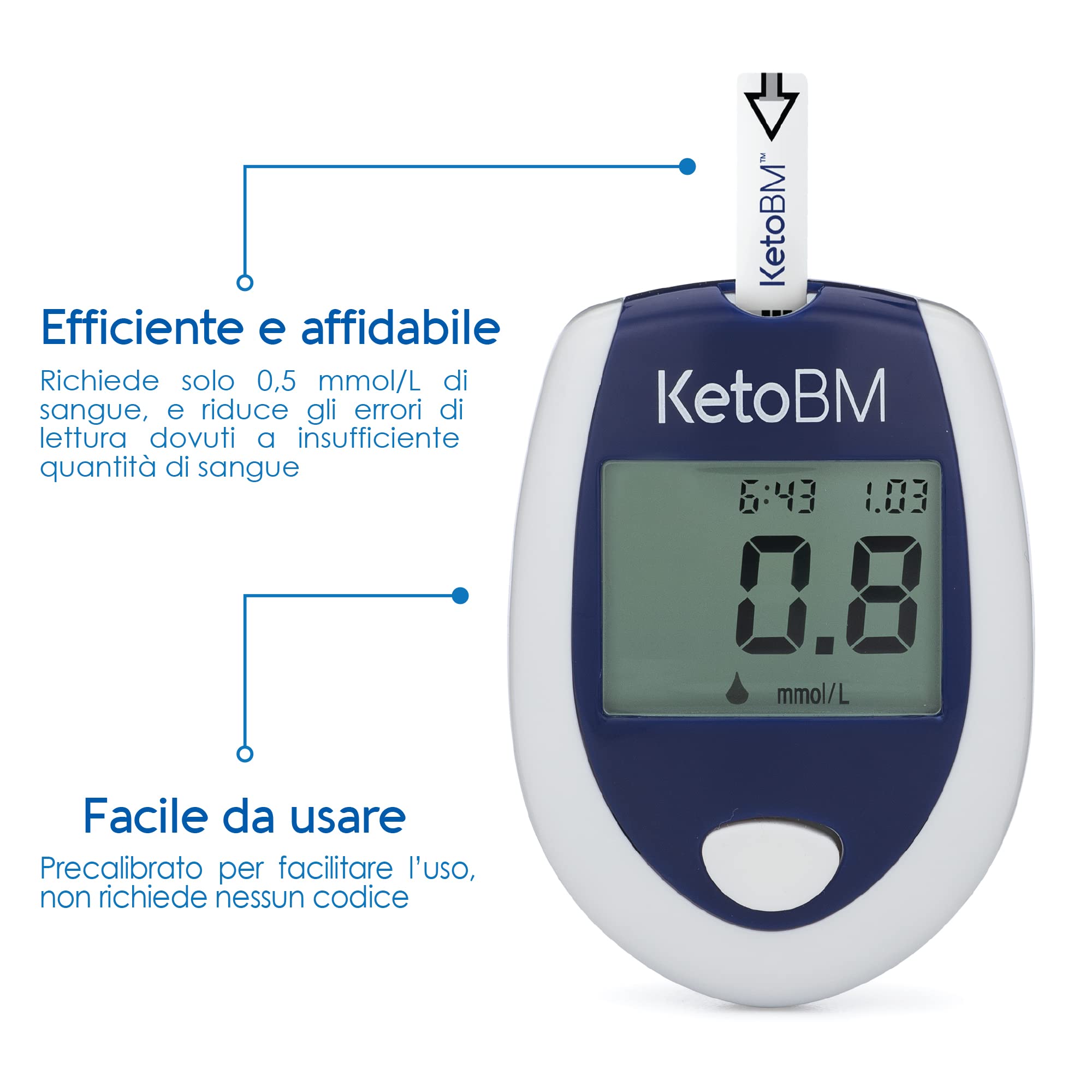 KetoBM Kit Misuratore Di Chetoni Nel Sangue Per Il Test Della Dieta Chetogenica