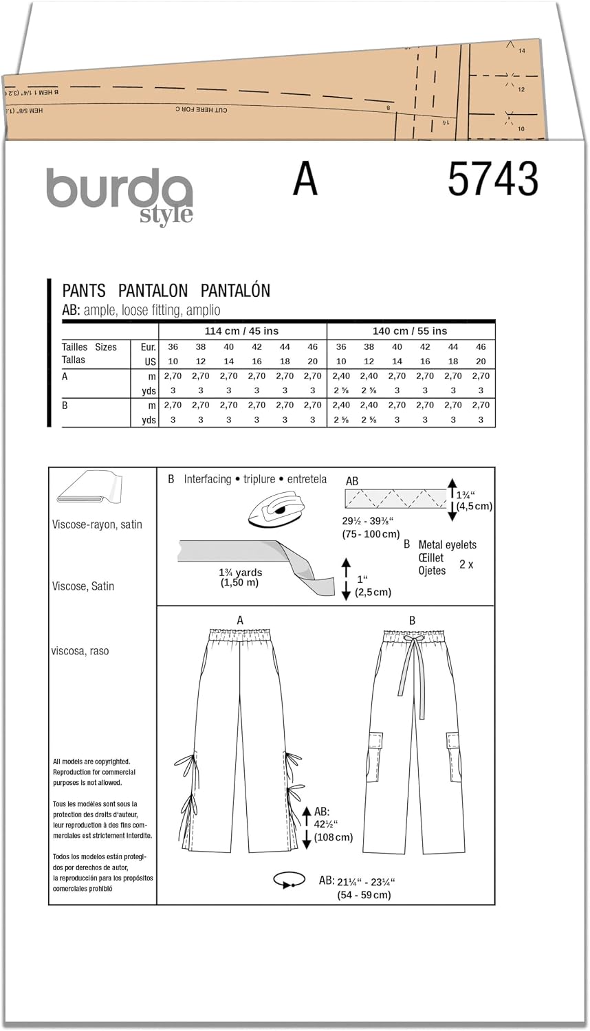 Burda X05743BURDA Misses' Trousers Sewing Pattern Packet, Design Code B5743, Sizes 10-20 (36-46)