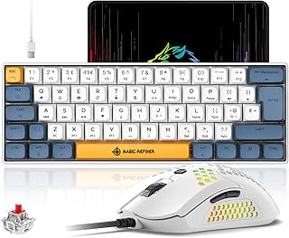 MK21 60% Wired Mechanical Compact PC Gaming Keyboard with Red Switch,RGB LED Backlit,OEM Dye Sublimation PBT Keycaps,12000DPI Lightweight Gaming Mouse,Mouse Pad for Computer/Laptop