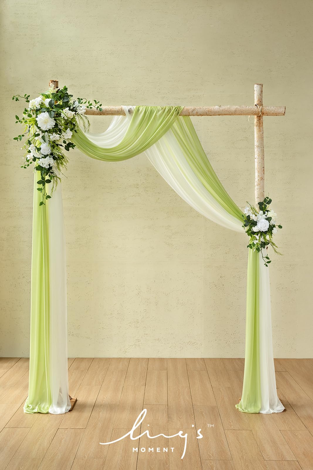 Ling's Moment Basic – Set Di 4 Fiori Artificiali Con Drappeggi – Bianco E Beige – Per Arco Matrimoniale E Decorazioni Sfondo - 3