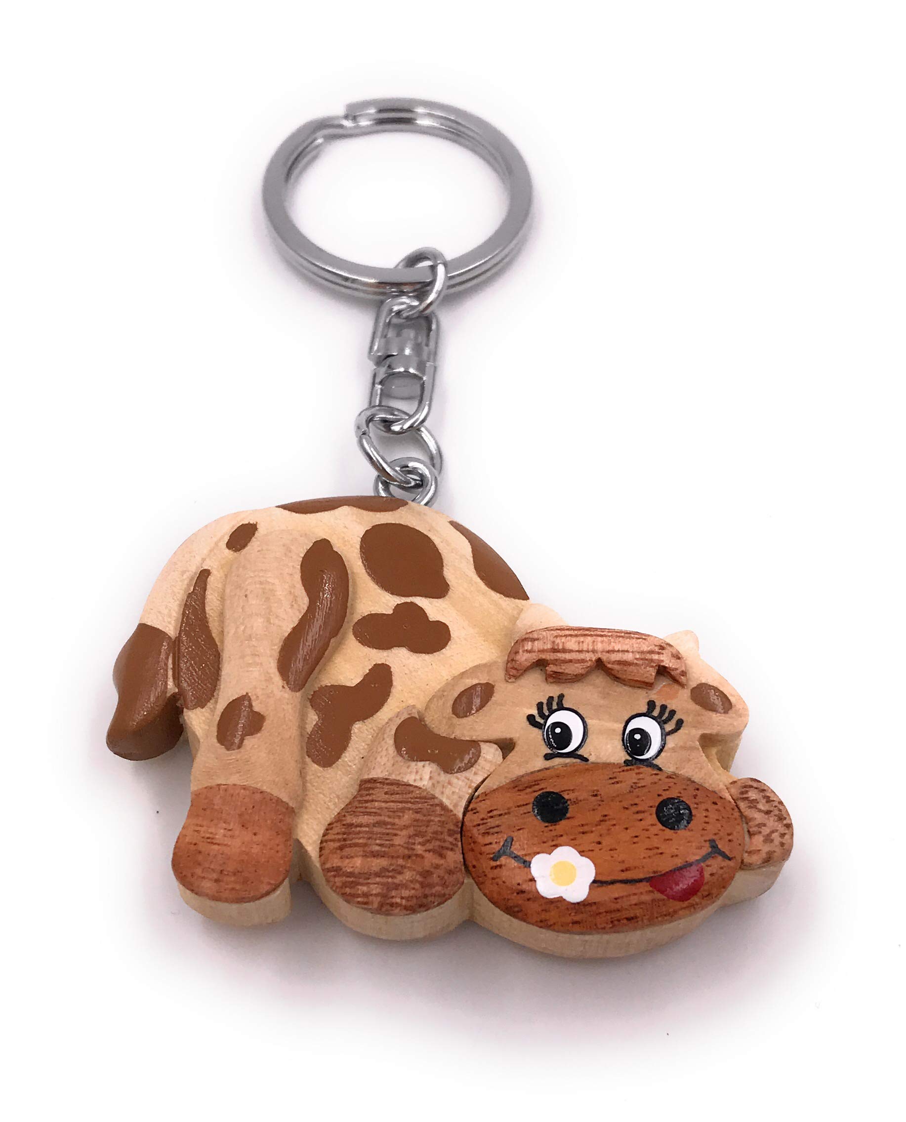Onwomania Different Wooden Keyring Cow Farm Flower Beef Calf Animal Dairy Cow Pendant Charm