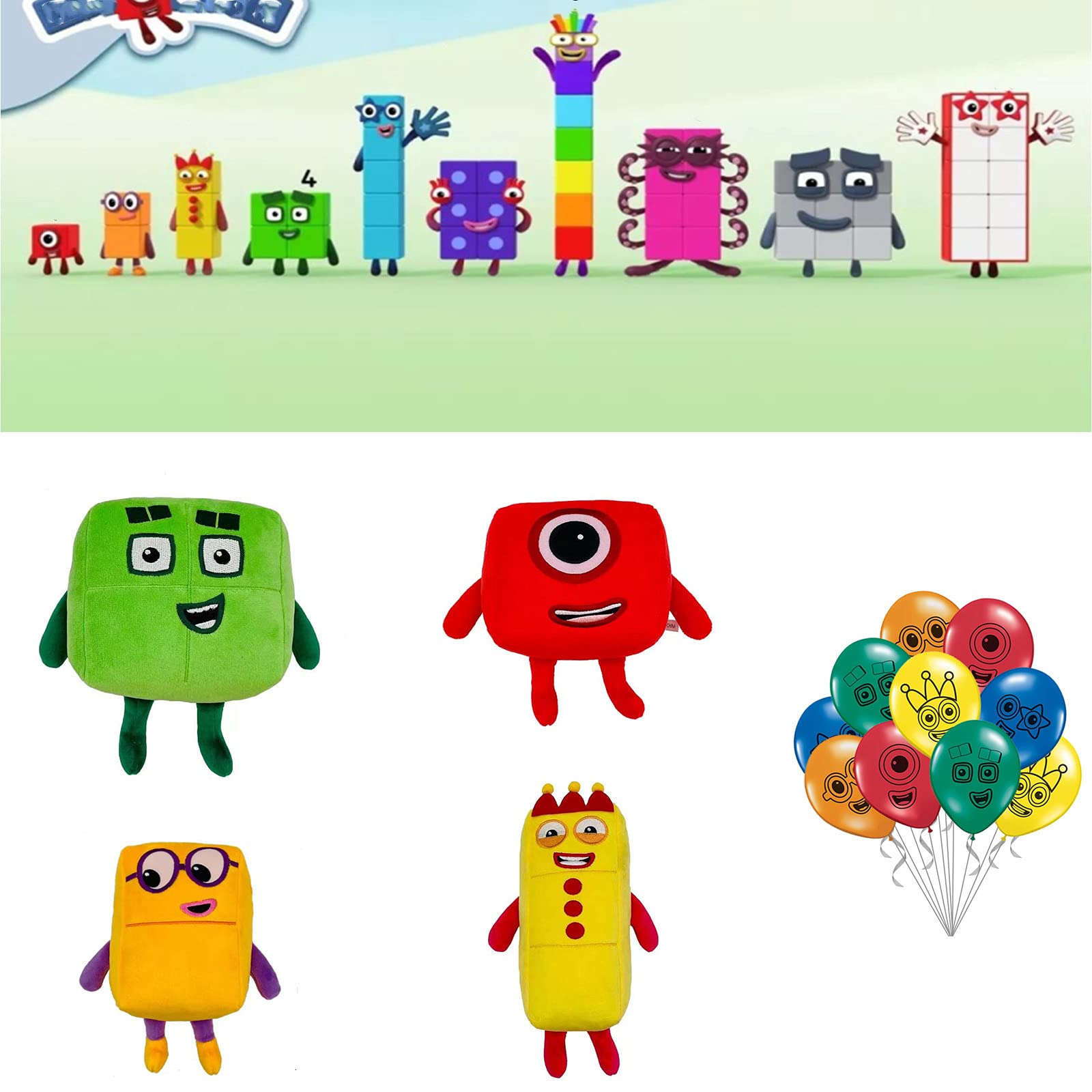 Buy 20cm/7.8in Numberblocks Plush Doll Come with The Same Theme Balloon, Cartoon Math