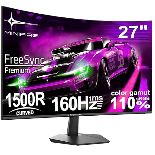 Minifire 27 Inch Gaming Monitor, 160Hz, Curved Gaming Monitor, 1500R, 1Ms, sRGB130%, FHD 1080P Computer Screen, VESA Compatible, Eye Care Adaptive Sync HDMI＆DP Prots （MFG27C1L ） - 27 Inch - 160Hz - Curved / Fast VA