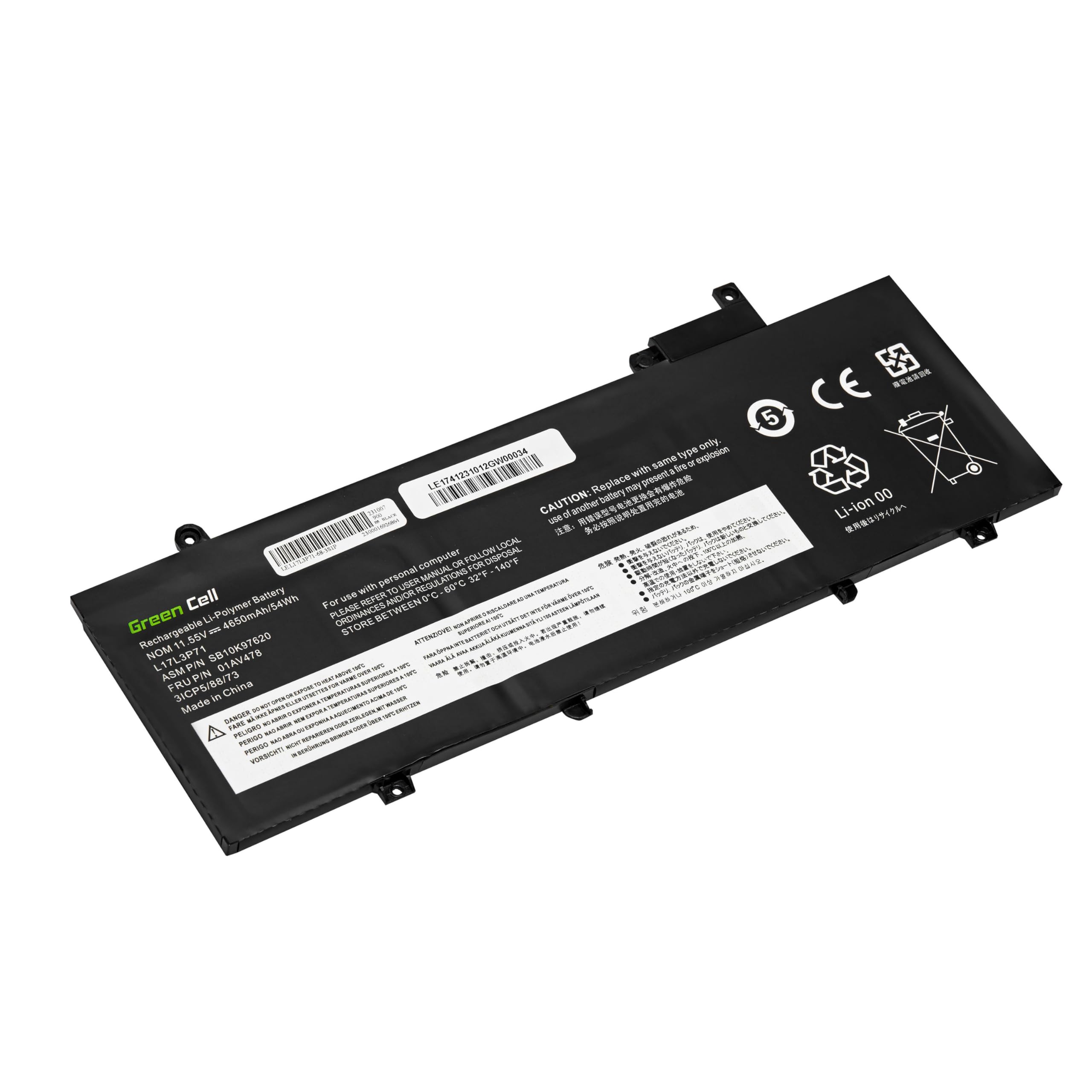 Green Cell L17L3P71 L17M3P71 L17M3P72 Batteria per Lenovo ThinkPad T480s (4650mAh 11.55V Nero)