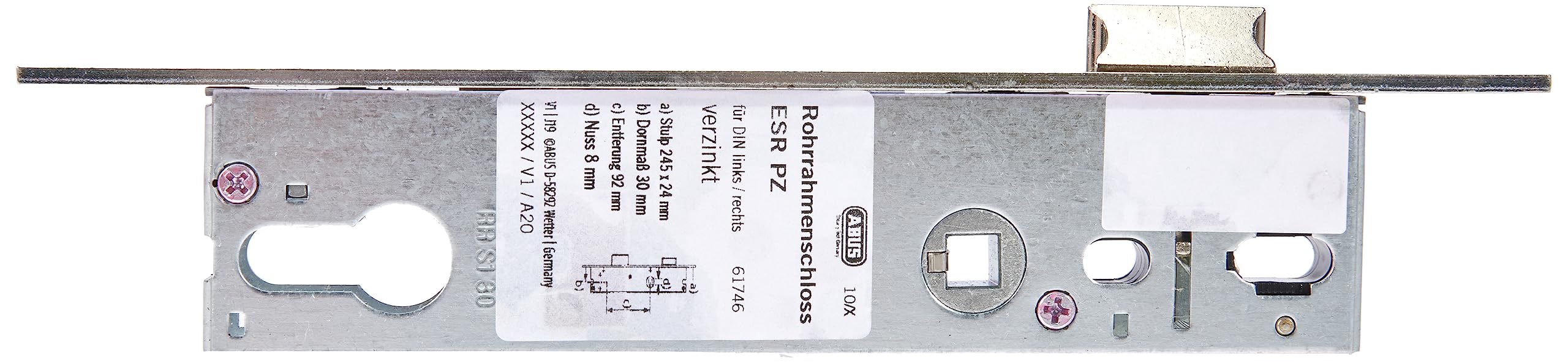 ABUS - Einsteckschloss für Rohrrahmentür ESR PZ LR Z 30 92 24-61746, Silber