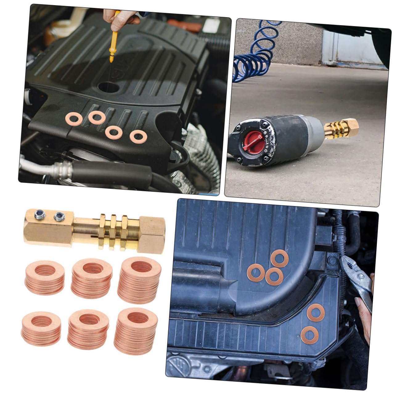Ciieeo 200Pcs Copper Flat Ring Gaskets for Automotive Repair Sealing Washers for Dent Puller Kit with Locking Head and Washers for Body Issues