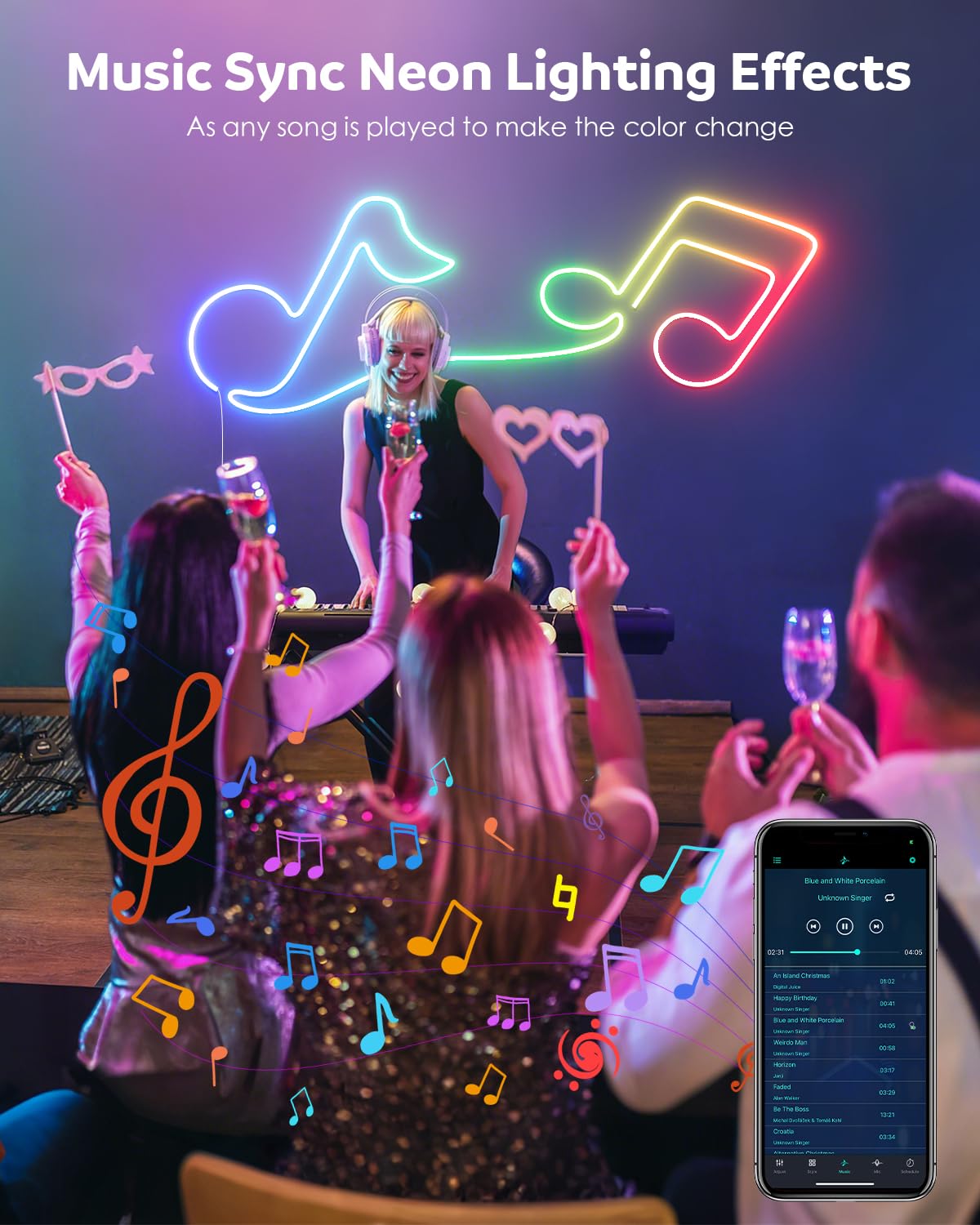 Aclorol RGB LED Neon Strip Lights 2M 5V USB Addressable LED Rope Strip Dimmable LED Neon Flex Music Sync with App Control Waterproof for Bedroom Indoor Outdoor Gaming Room Bar Party Decoration - Image 4