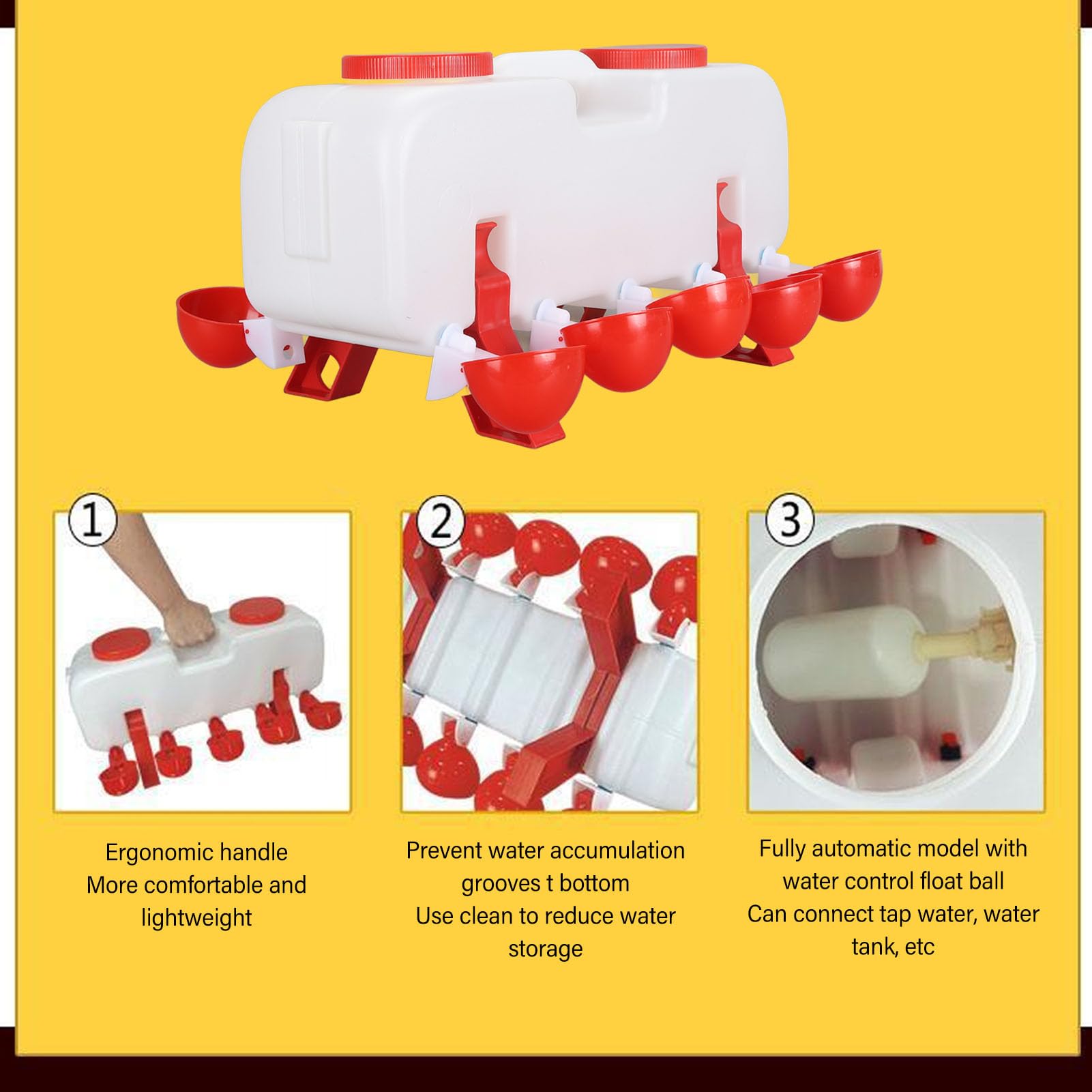 Abbeveratoio per polli di grande capacità da 10 litri, mangiatoia per pollame con 10 tazze d'acqua, distributore automatico di acqua con riempimento dall'alto per oca anatra, (Semiautomatico)