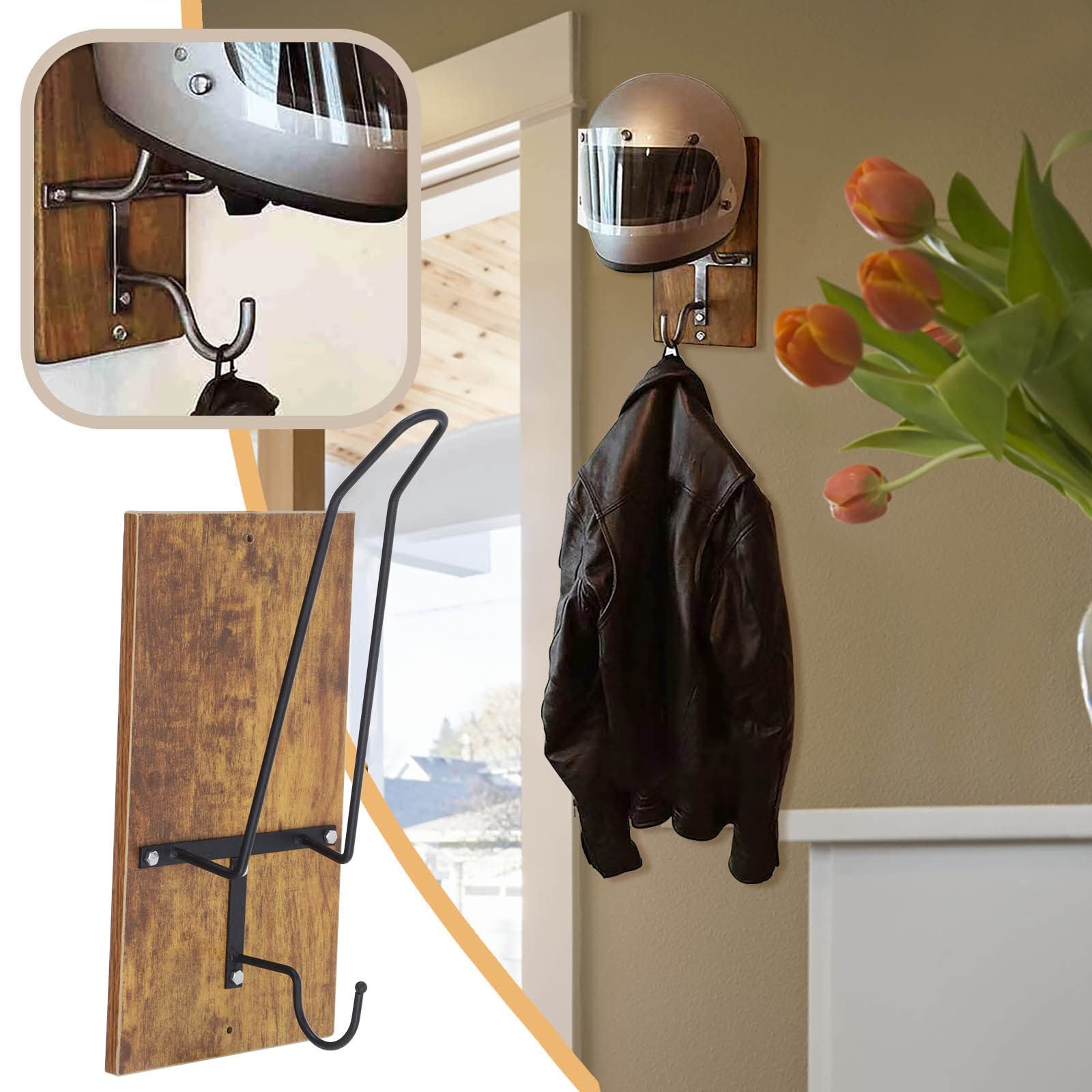 Porte-casque Mural HUCK Pour Moto - Support Robuste Noir, Charge 25 Kg - Pour Casque, Vêtements, Décoration D'intérieur