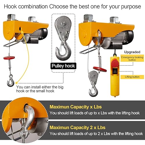 Miniatura 3 de Polipasto eléctrico de 880 libras, sistema eléctrico de control remoto de cable, elevador eléctrico de 120 V, grúa pequeña para el hogar con