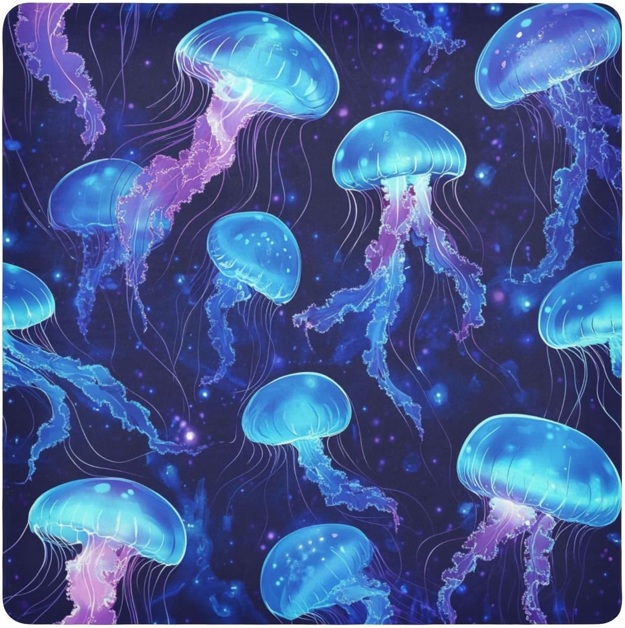 JIPONI Jelly Fishs Blue Makeup Bag, Self-Adhesive Magic Wrap Cloth, Portable Cosmetic Organizer, Camera Lens Protector, Travel Storage for Beauty Essentials, 13.8"x13.8"