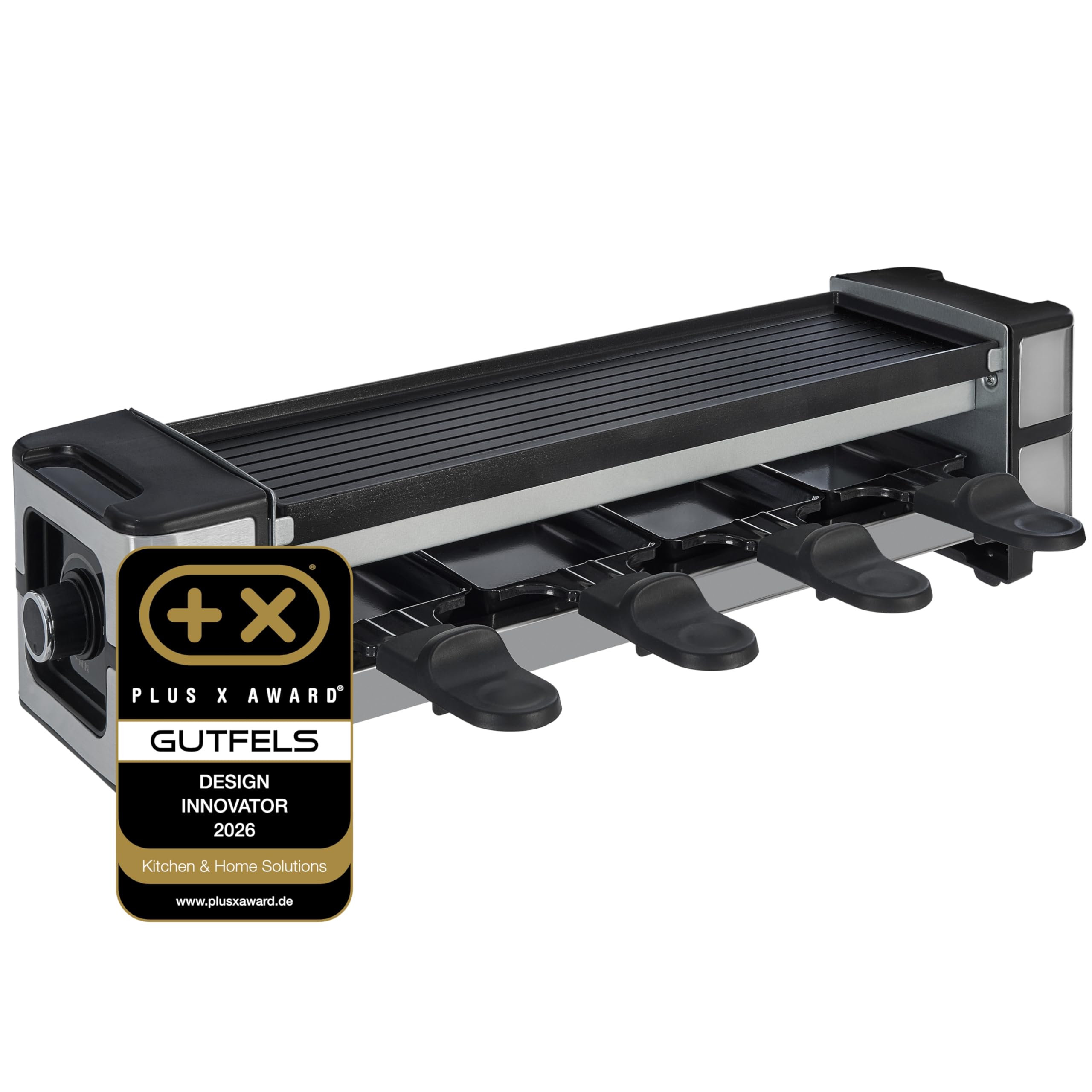 Raclette 4 Personen RACLETTE 4005 - Raclette Grill länglich mit 4 Pfännchen, Wendbarer Grillplatte, 600 W & Stufenloser Regulierung