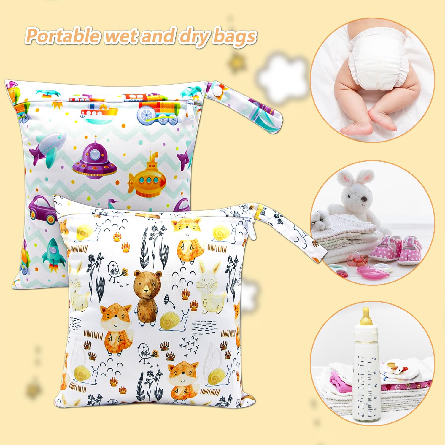 2 Pcs Sacs à Couches Lavables, Étanches avec Bonne Résistance à l'Eau pour Bébé, Piscine, Garderie, Plage (Cosmique)