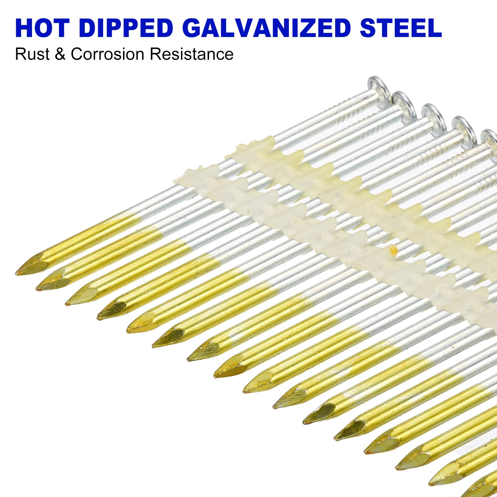 QUARKZMAN 500Pcs Chiodi Da Carpentiere 34 Gradi 0.131" x 3", Chiodi A Collana In Carta Acciaio Al Carbonio Zincato Per Mobili/Edilizia, Colore Zincato