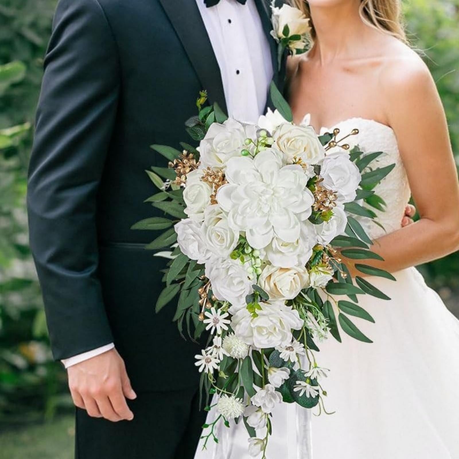 champracer Hochzeitsstrauß für die Braut, Hochzeitsstrauß im Vintage-Stil, Blumenstrauß Künstlich Rosen Pflanzen Deko, für Geburtstagsdeko, Hochzeitsdeko, Party Deko (J)