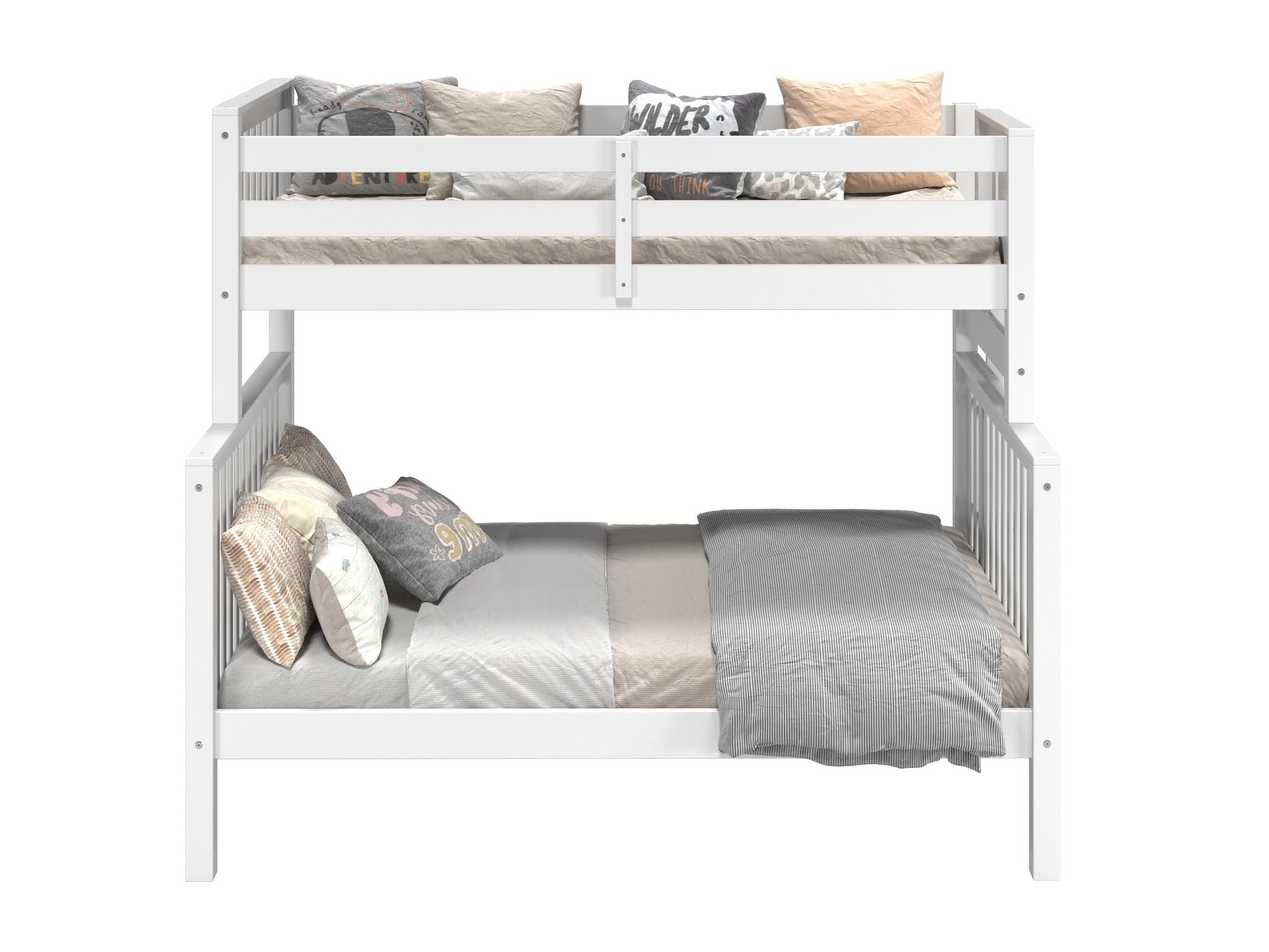 Literas de tamaño individual sobre cama matrimonial, estilo misión con escalera final, color blanco 8