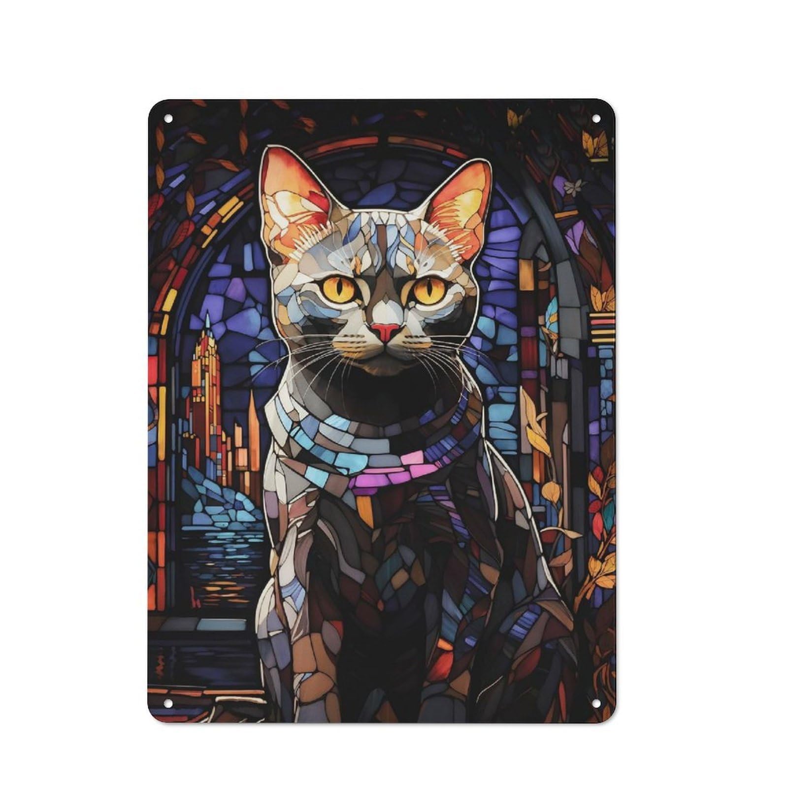 Junmoney Burmese Cat Abstract Tin Wall Plaque 40X30cm With For Dining Room Or Kitchen, Tin Sign Wall Decor For Kitchens And Dining Spaces
