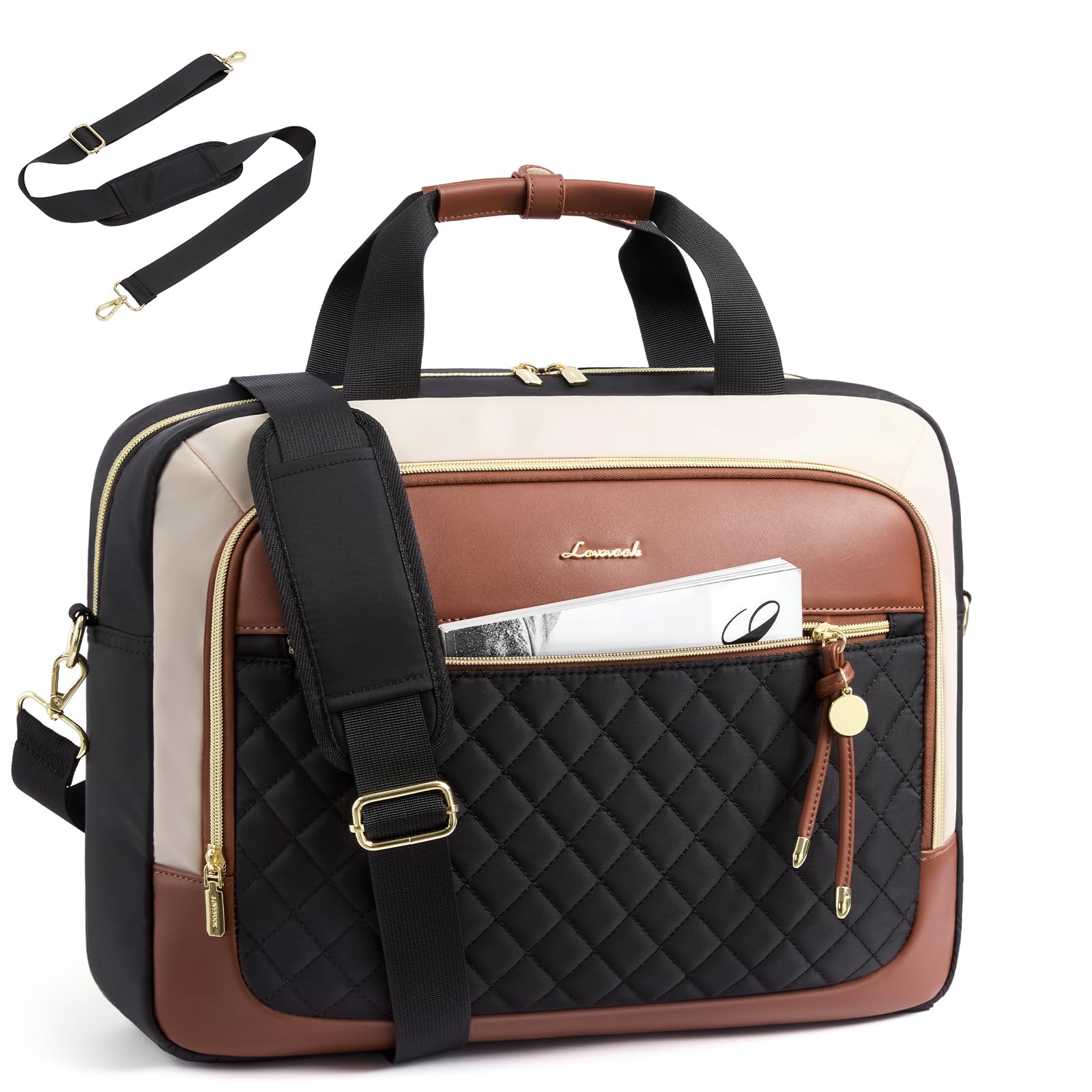 LOVEVOOK Laptop Briefcase for Women, Computer Messenger Shoulder Bags | Fits 15.6 or 17.3 Laptop, Waterproof, Long Strap, Diamond-Pattern, Dual Front Pockets, Luggage Strap, Business Work Bag