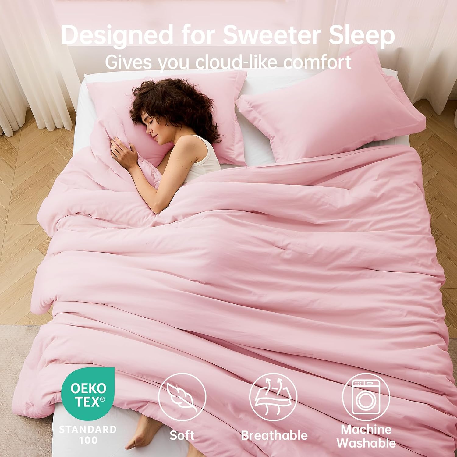 MUXHOMO Pink Queen Comforter Set, All Season Ultra Soft Down Alternative Bedding - 3 Piece Lightweight Bed Set Includes 1 Comforter (90"x90") and 2 Pillow Shams (20"x26")