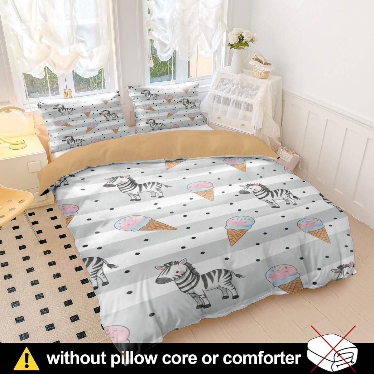 Parure de lit avec housse de couette et taies d'oreiller, motif zèbre, yoga, plage, pour lit simple, rose pour décoration de chambre d'enfant, ultra douce (style 3, lit simple 135 x 200 cm + 50 x 75