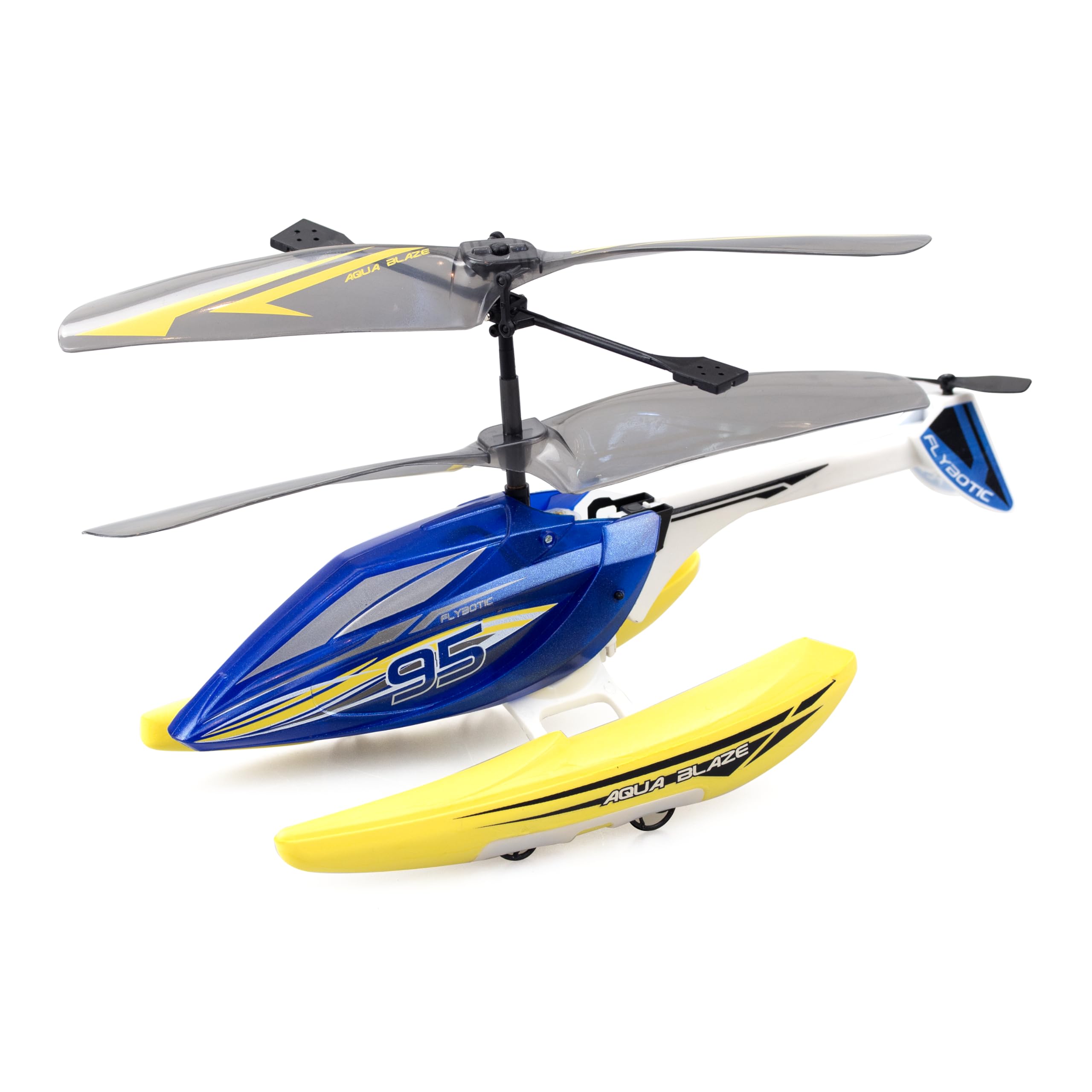 FLYBOTIC - Hélicoptère télécommandée Amphibie 3 en 1 Aqua Blaze - Pilotage Facile - Vole et Glisse sur l'Eau - Batterie Recharge Usb - Piles Télécommandes Non Inclues - Idée Cadeau Enfant Dès 8 Ans