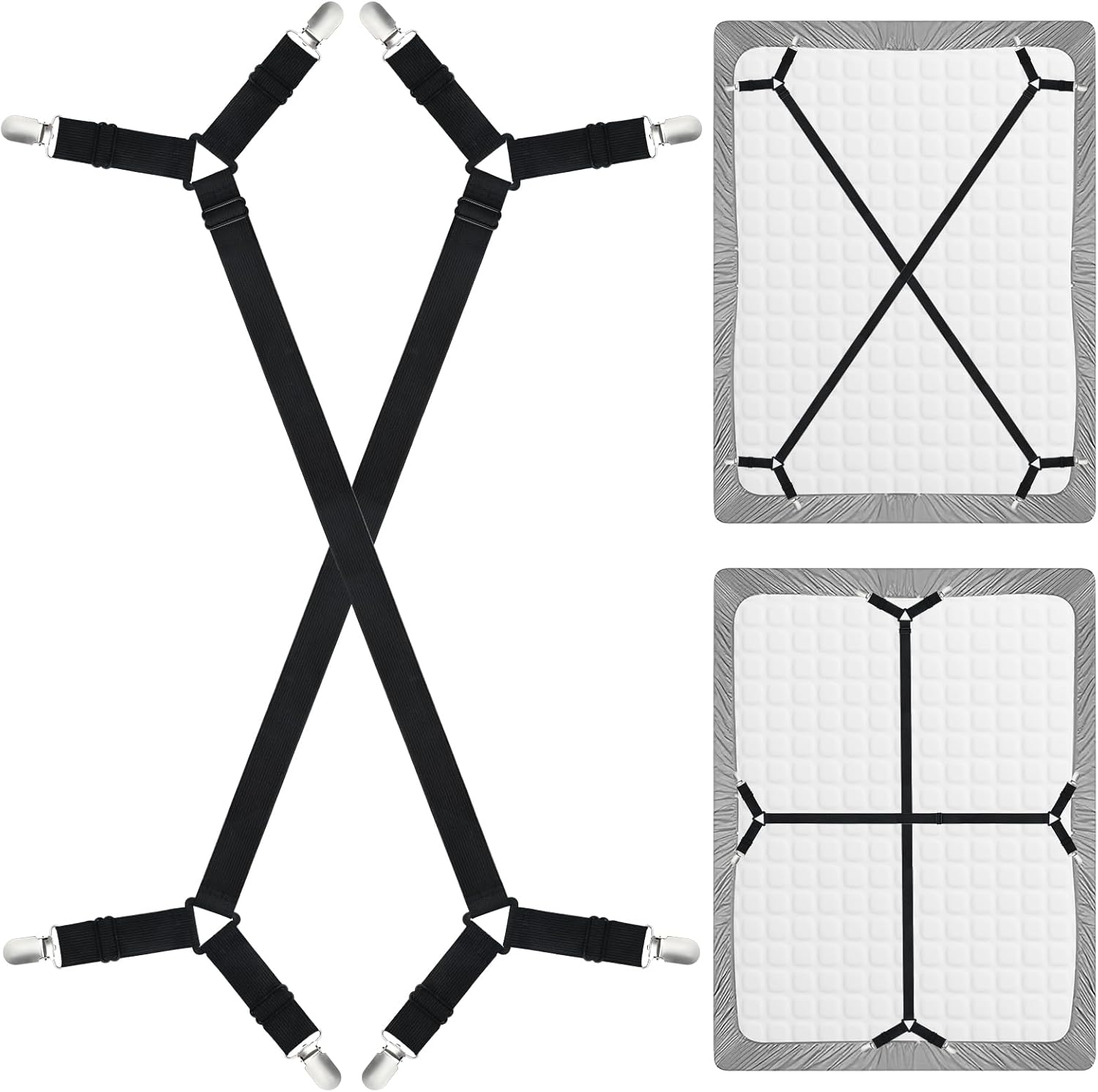 Bouiexye 2 Pieces Bed Sheet Holder Straps Adjustable Bed Sheet Fasteners Elastic