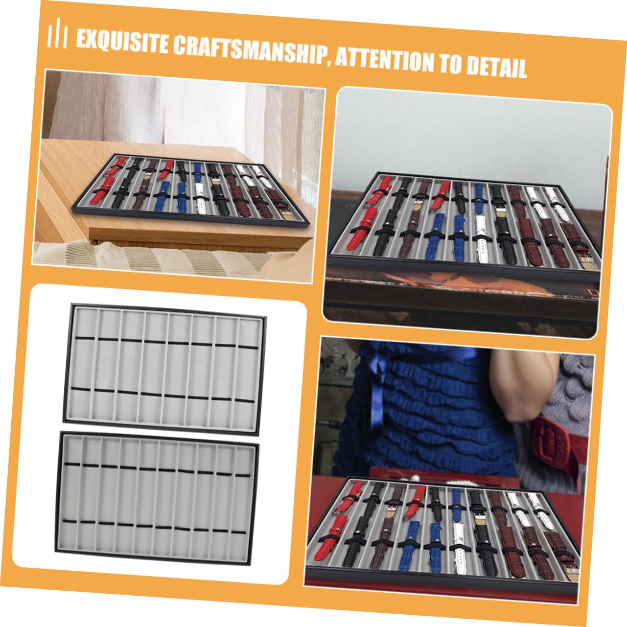 SOIMISS Bandeja de Almacenamiento para Relojes y Pulseras 2 Piezas en Mdf y Cuero Diseño Rectangular para Uso en Casa Protección contra Abrasiones