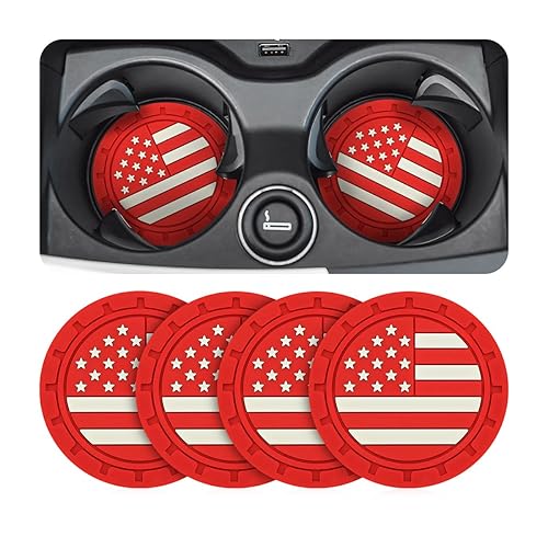AUCELI 4 Pack Car Cup Holder Coasters, Colored American Flag