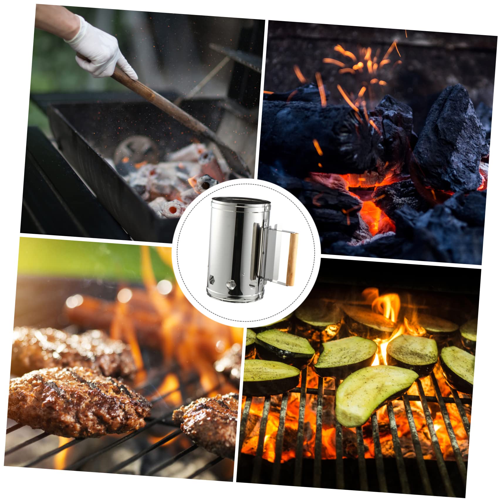 Ciminiera di Accensione per Carbonella, Secchio per Barbecue in Ferro Zincato, Manico in Legno Resistente al Calore, per Caminetti e Forni per Pizza
