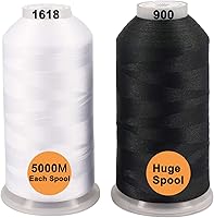 New brothreads Polyester Embroidery Machine Thread - 2 Huge 5000M Spools Black + White Pack for All Machines 40WT