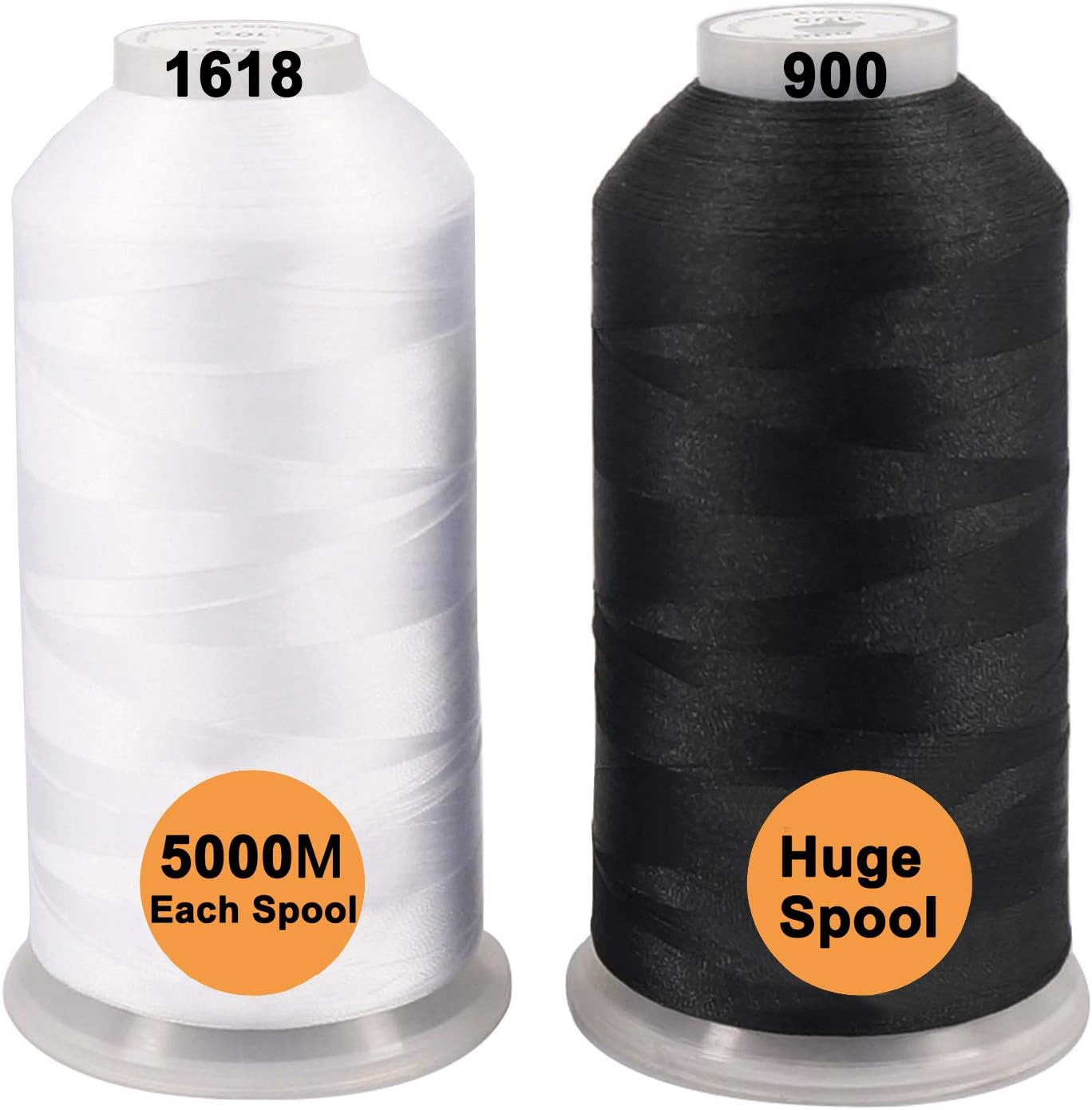40 Options- Various Assorted Color Packs of Polyester Embroidery Machine Thread Huge Spool 5000M for All Embroidery Machines -1Black+1White