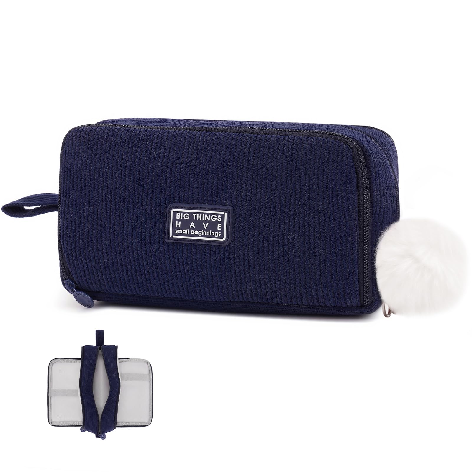 Corduroy Pencil Case for Boys Grils, Large Pencil Cases with 3 Compartments