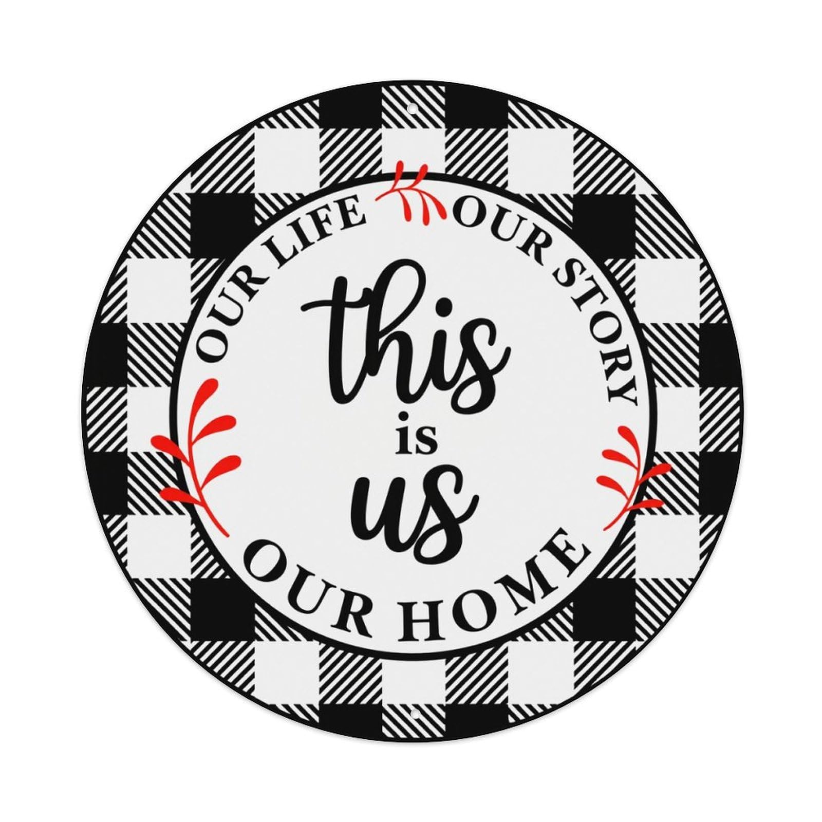 Black And White Checkered Pattern Round Tin Sign Vintage Metal Poster Retro Bar, Home, Man Cave, Kitchen, Laundry Room Wall Art Decor Gift 8x8Inch