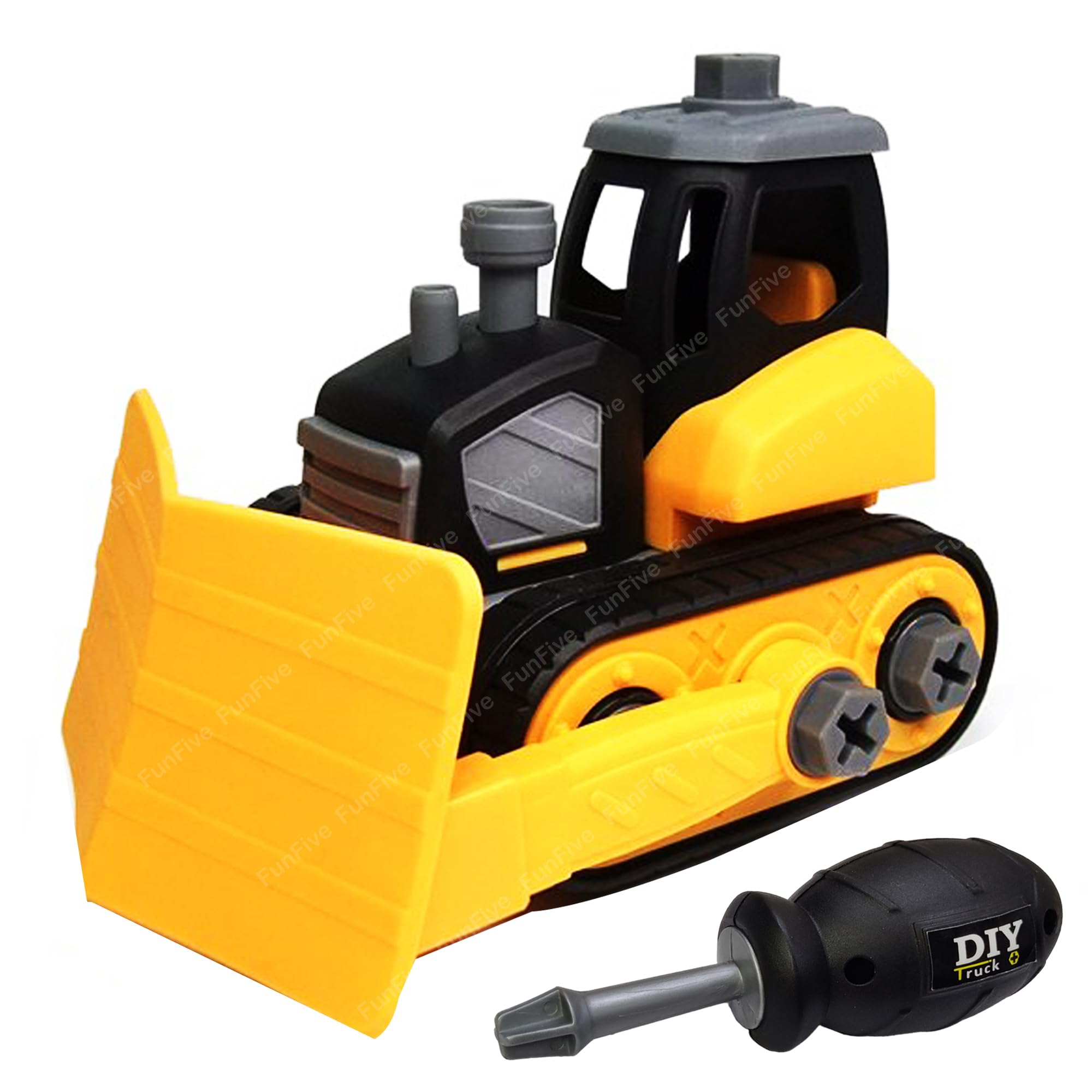 FunFive DIY Toy Vehicles Set Assembly Toy Truck Construction Set, Building Vehicle Play Set, Stem Toy For 3+ Year Old, Playset With Screwdriver, DIY Screw Drill Toys (Roadleveler), Multicolor