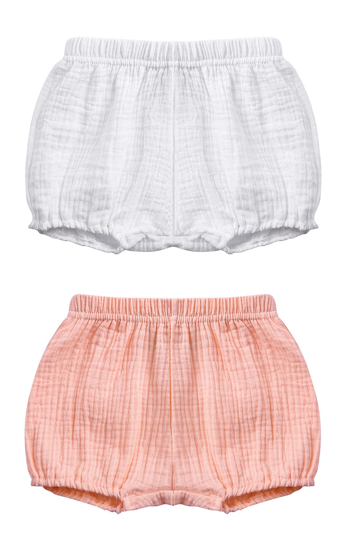 Symunnia 2 Pack Toddler Baby Girls Boys Summer Clothes Cotton Solid Bloomer Basic Shorts Bow Diaper Covers(3-4years,Pink-white#1)