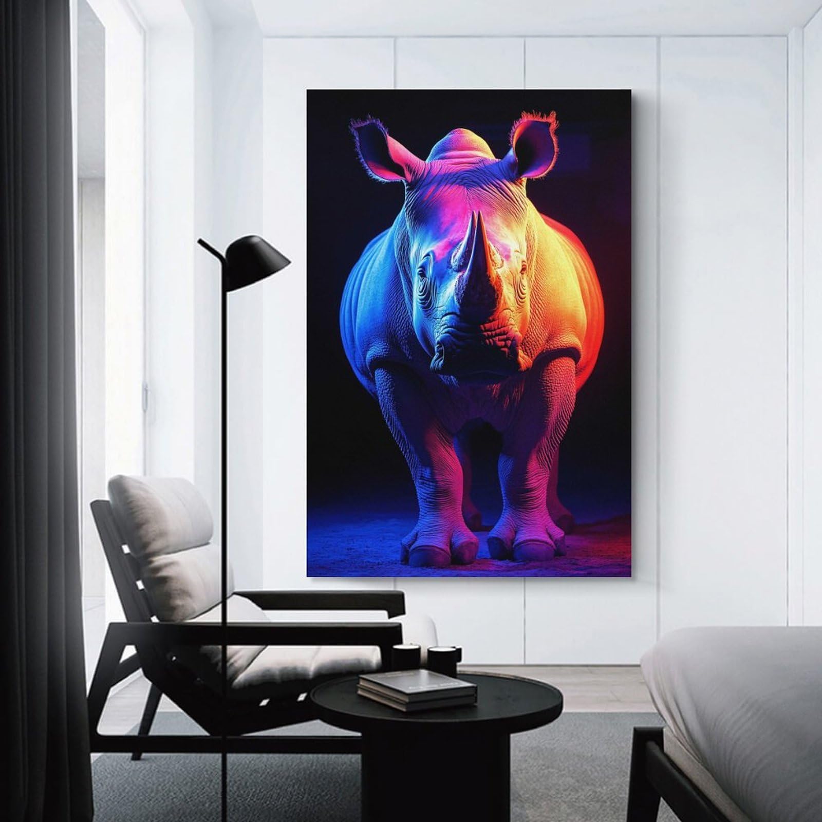 Junmoney Home Decor Wall Art Neon Rhino Portrait, 12x18inch(30x45cm), for Workspace Walls, Study Corners Or Bedrooms, A Smart Decor Choice for Study Walls