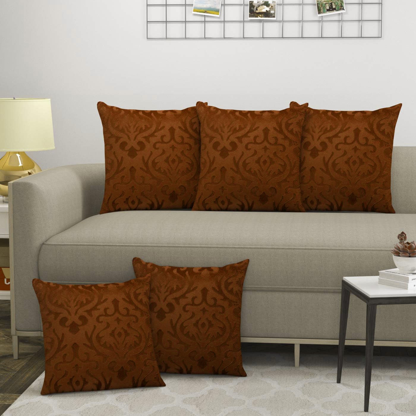 STARNSTYLE Velvet Decorative Cushion Cover 24x24 Inch - Set of 5, Soft Solid Damask Square Throw Pillow Covers for Sofa, Living Room or Home Decor - 60x60 cm Coffee (B0CY2TQRYM) Amazon Price History, Amazon Price Tracker