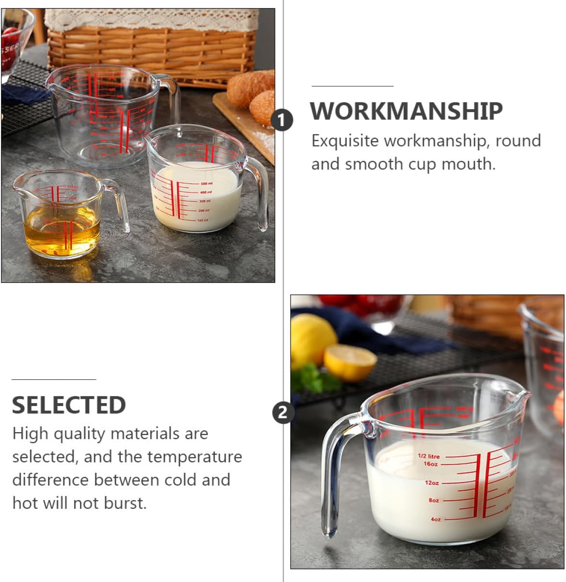Tempered Glass Measuring Cup 0.5l Graduated Scale Kitchen Measuring Tool Heat-resistant Glass Milk Pouring Cup for Baking and Cooking
