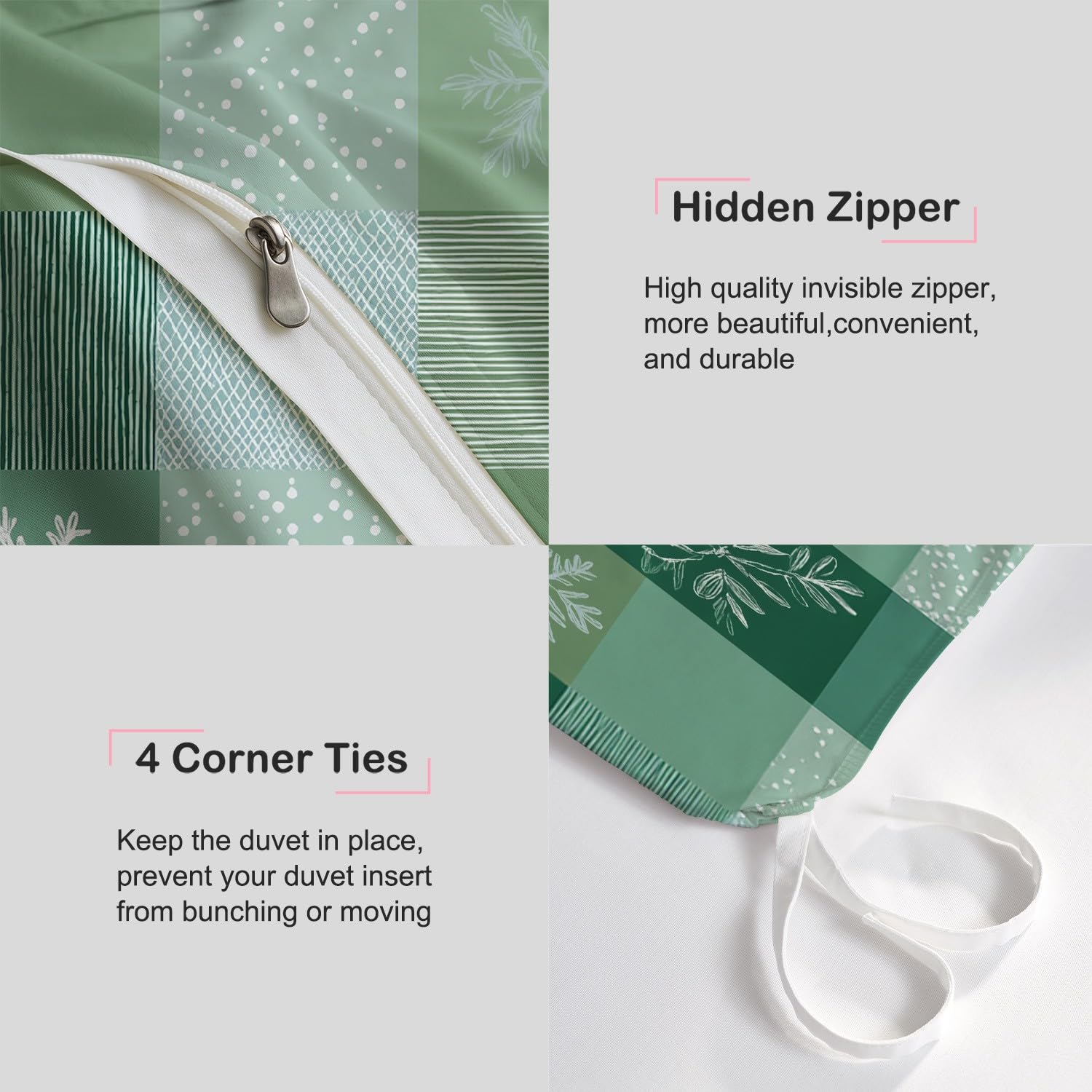 Generico Set Copripiumino Matrimoniale 220 x 240 CM 3 Pezzi Include 2 federe 80 x 80 CM Fresco quadretti fiocco di neve Set di Biancheria da Letto in Microfibra Traspirante e Caldo-Verde