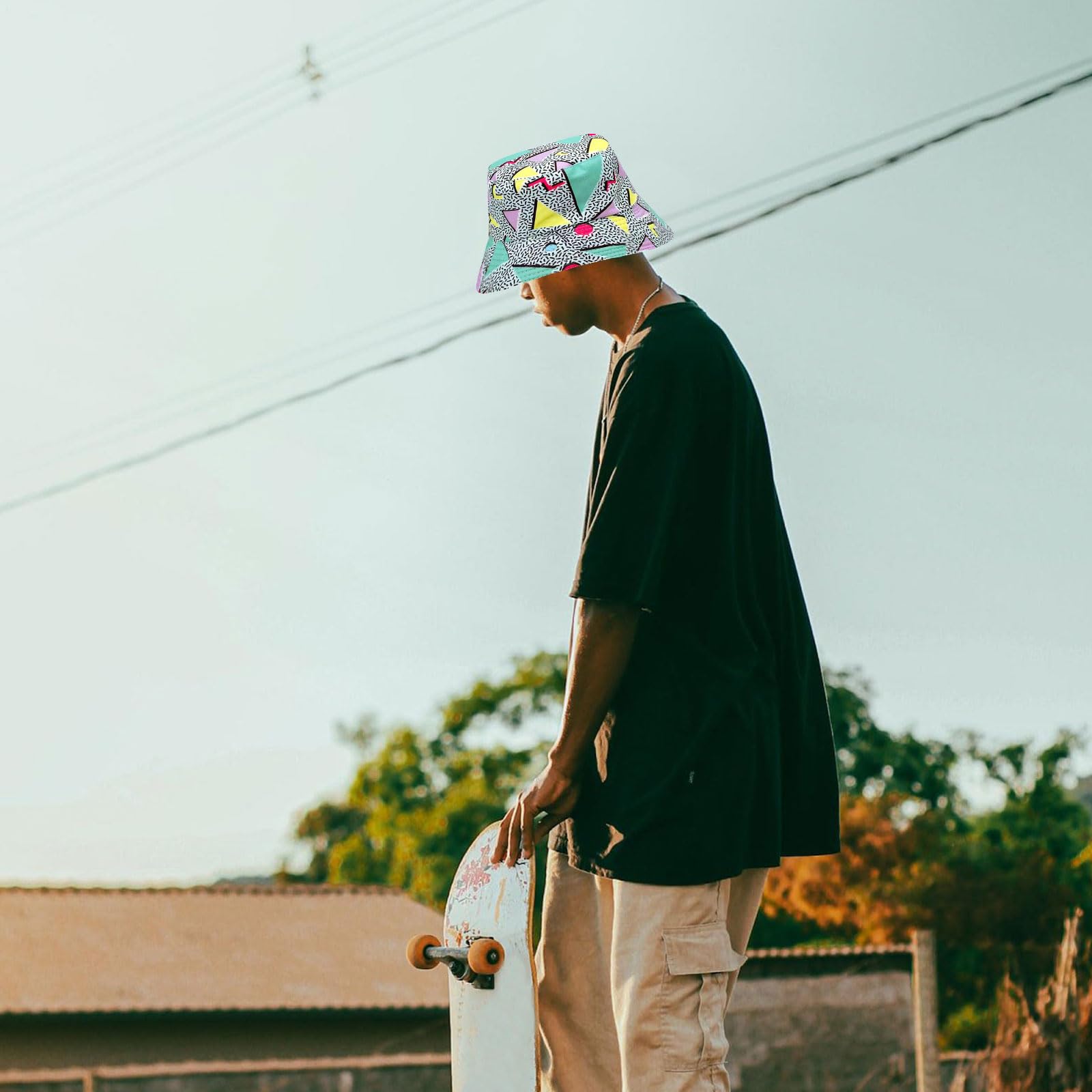 EUPSIIU 2 sombreros de pescador de los años 80 para hombres y mujeres, divertido sombrero de pescador con estampado bonito, sombreros de pescador para discoteca, hip hop, fiesta, reversible, portátil,