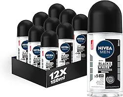 Kit NIVEA MEN Desodorante Antitranspirante Roll On Black & White INVISIBLE Original 50ml - 12 Unidades
